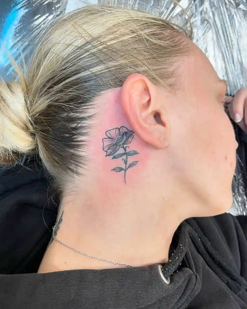 Floral Bloom Behind Ear Tattoos for Women