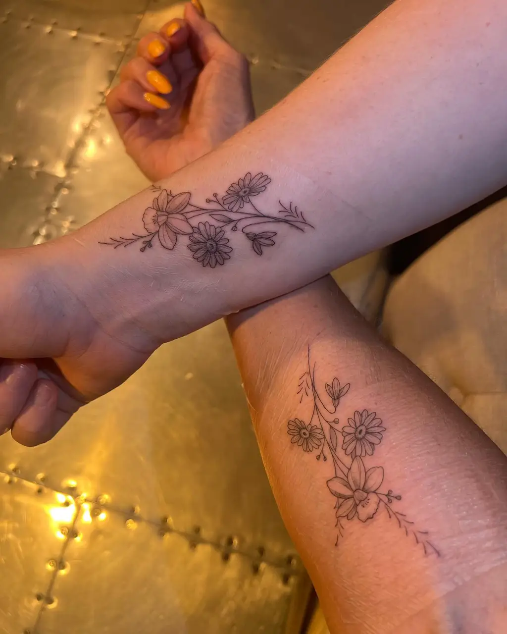 Matching Floral Arm Tattoos for Women