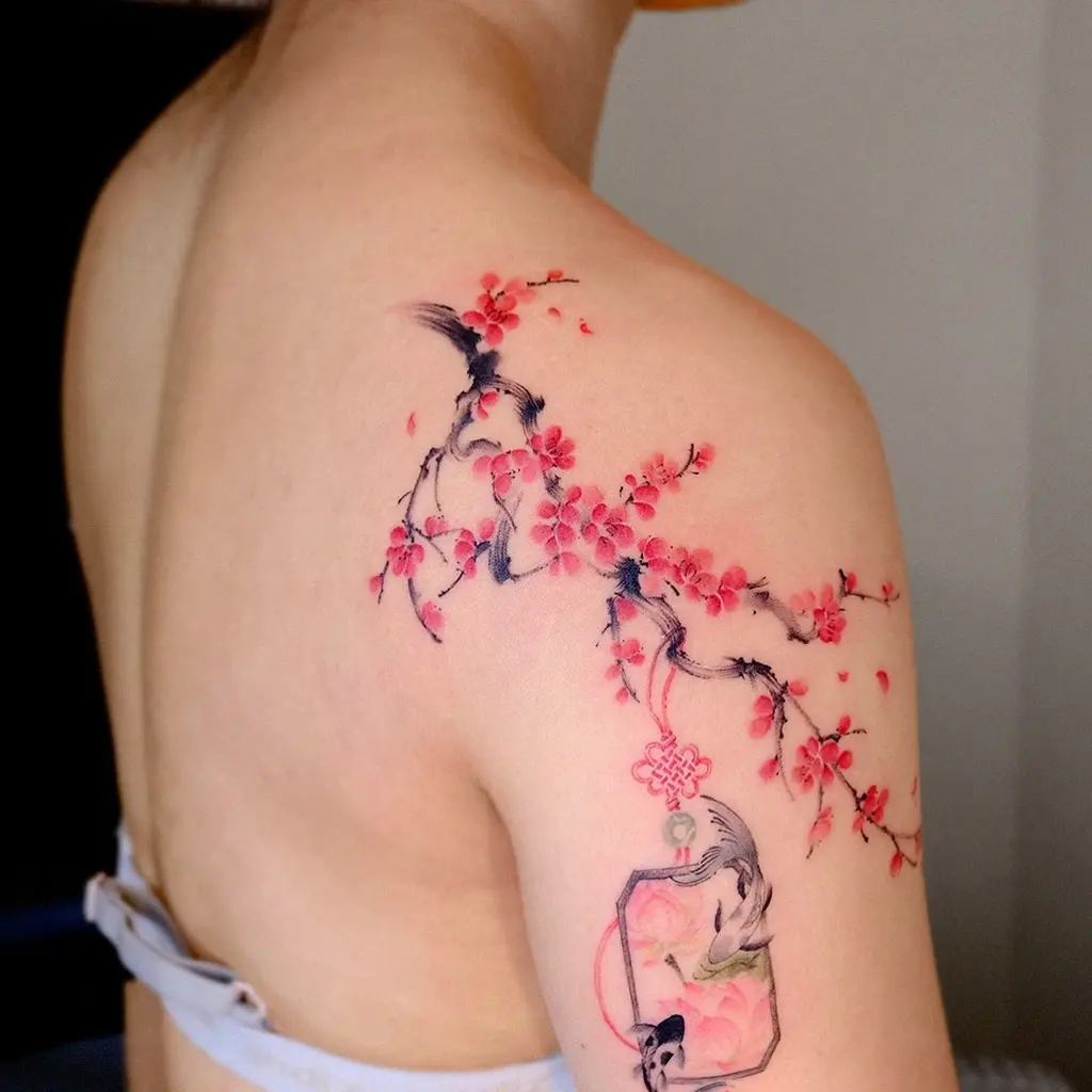 Cherry Blossom Shoulder Tattoos for Women