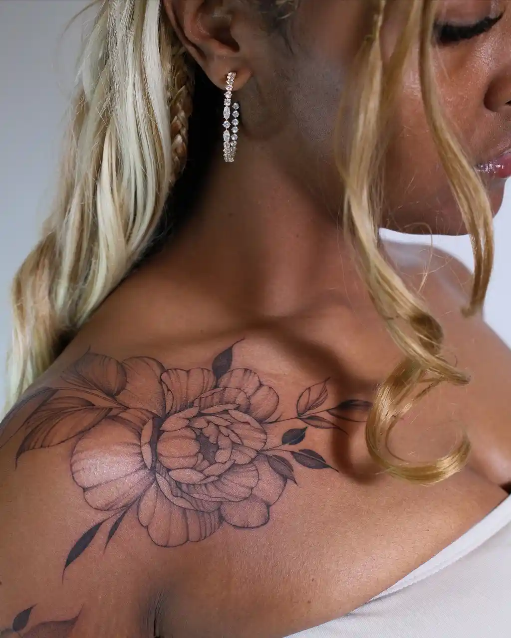 Bold Peony Bloom Shoulder Tattoos for Women