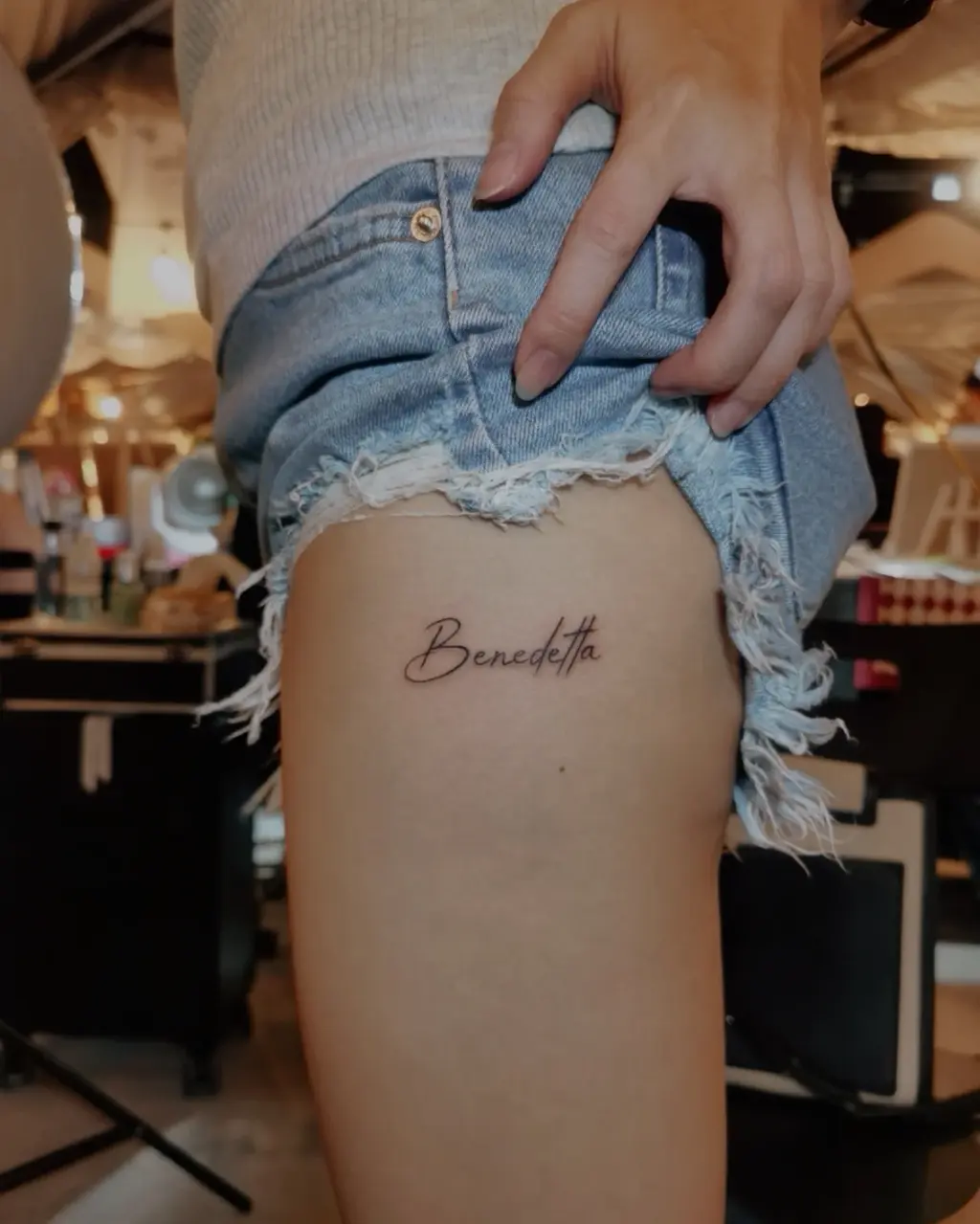 Minimal Name Script Thigh Tattoos for Women