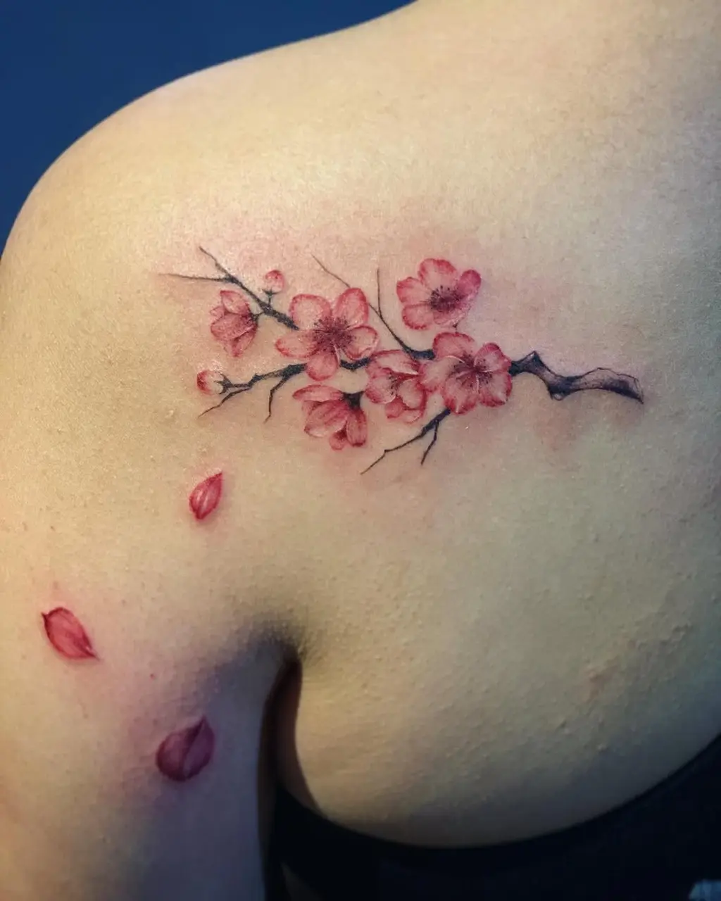 Cherry Blossom Back Shoulder Tattoos for Women