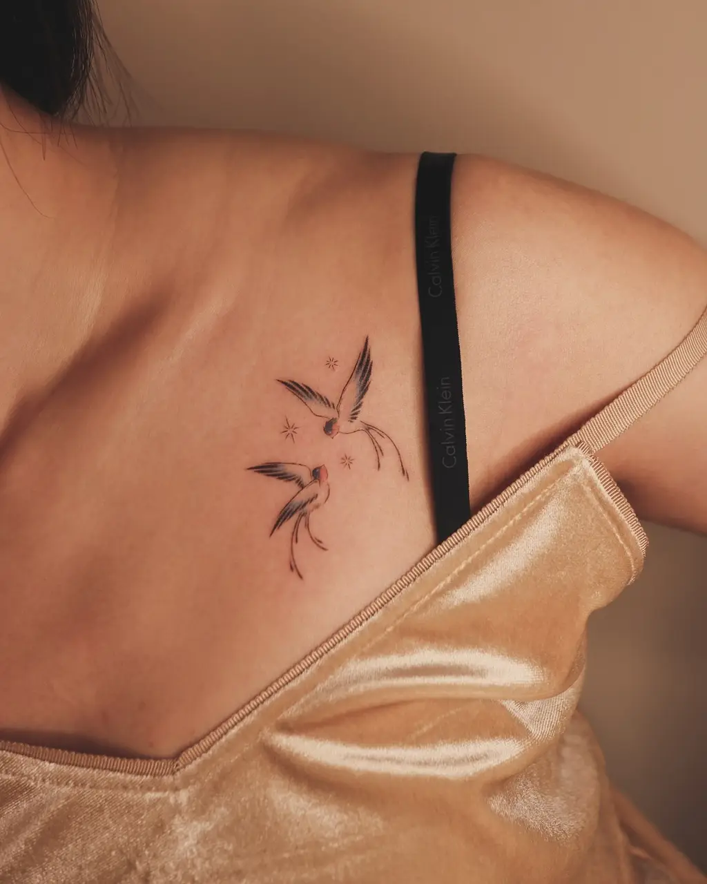 Swallow Pair Collarbone Tattoos for Women