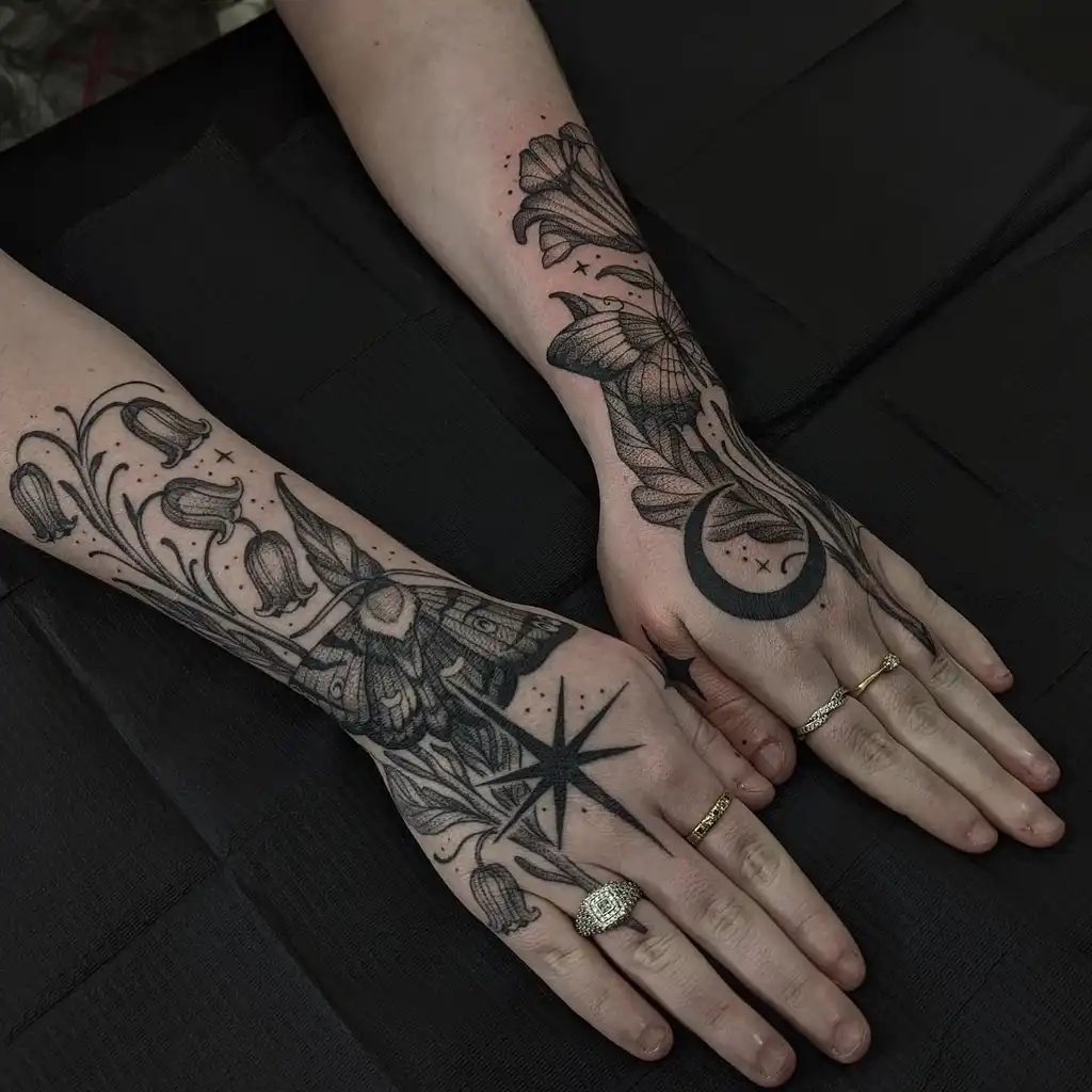 Celestial Bloom Hand Tattoos for Women
