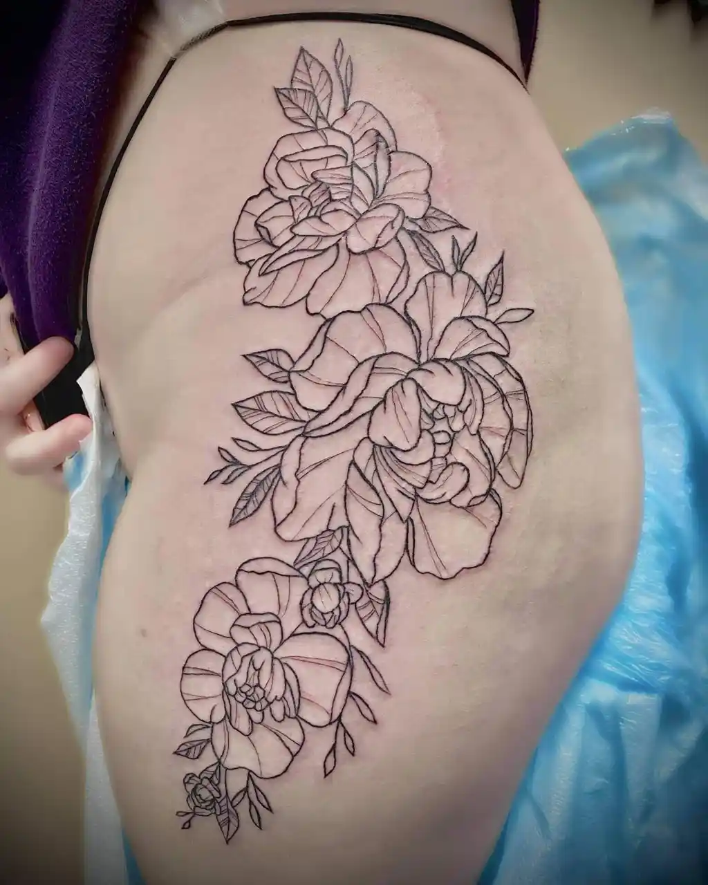 Outline Rose Cluster Hip Tattoos Women