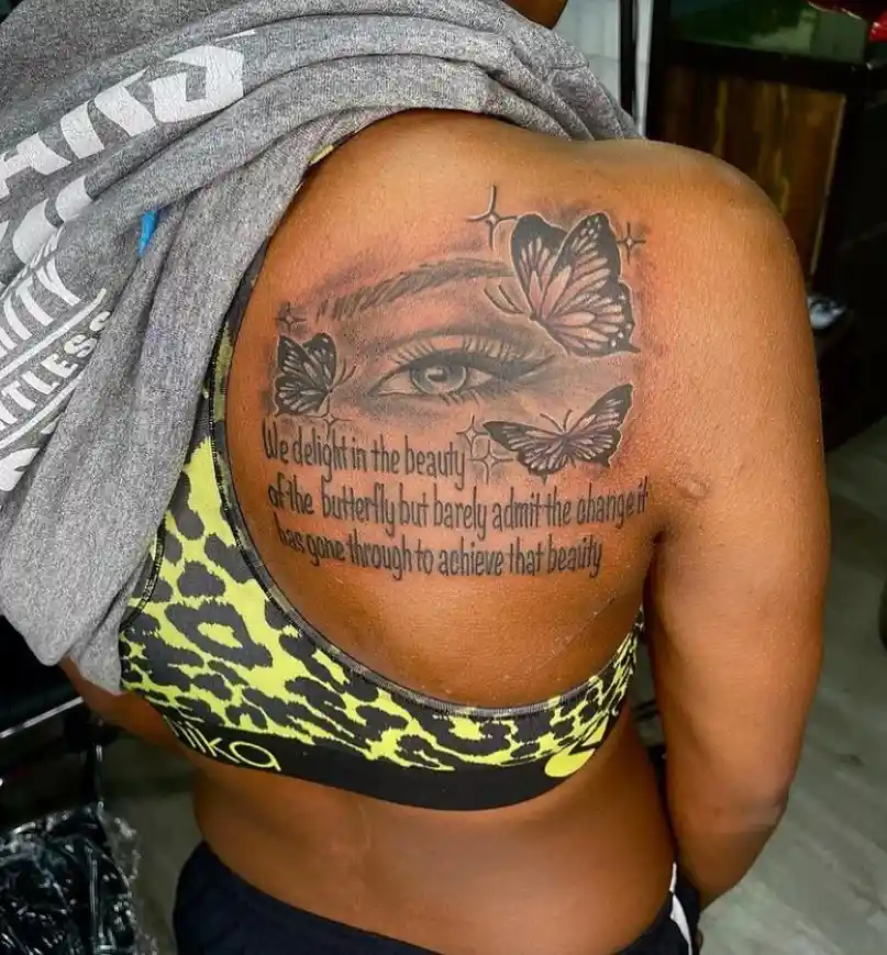 Quote Back Shoulder Tattoos for Women