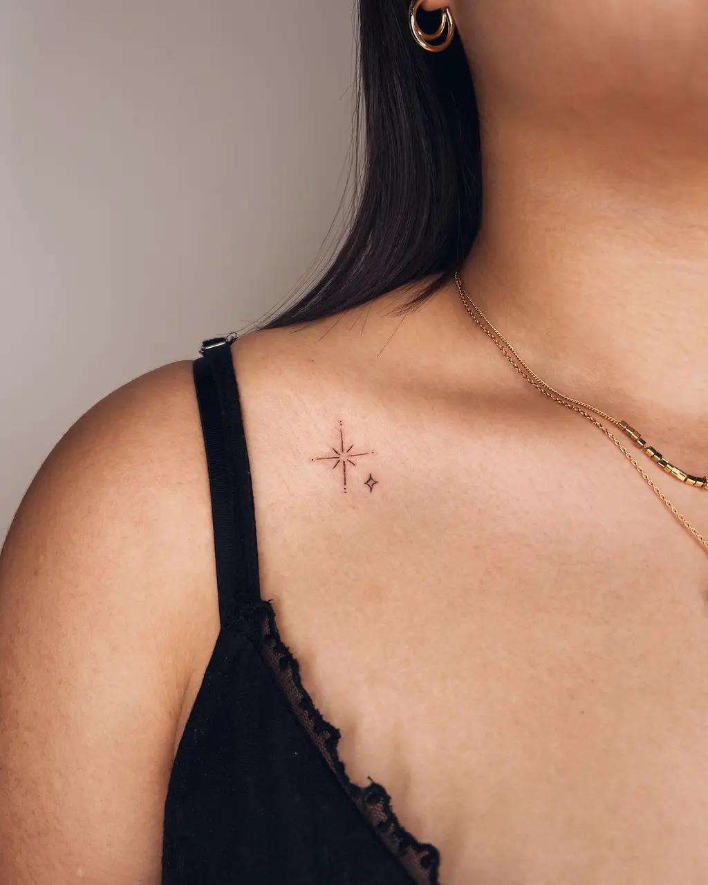 Sparkle Star Collarbone Tattoos for Women