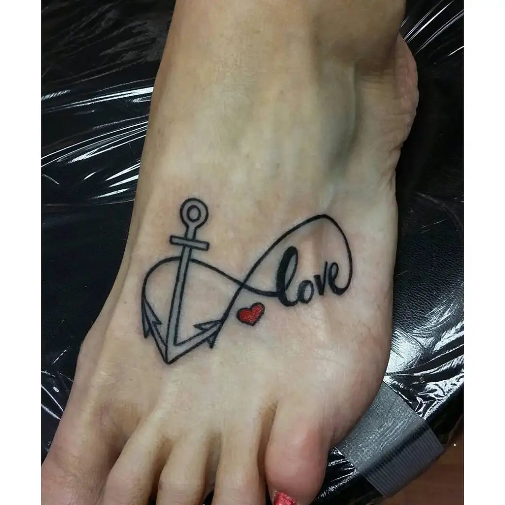 Anchor Love Foot Tattoos for Women