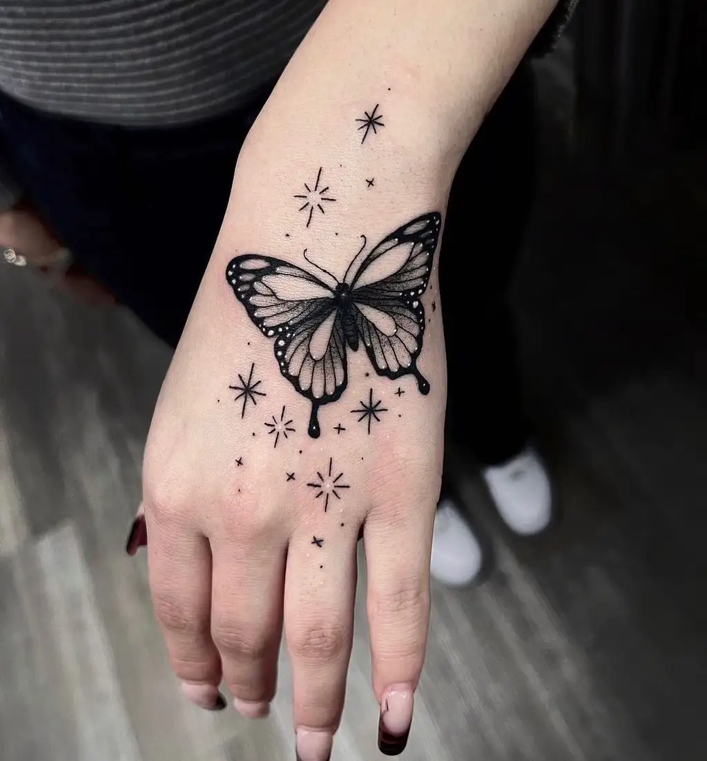 Sparkle Butterfly Hand Tattoos for Women