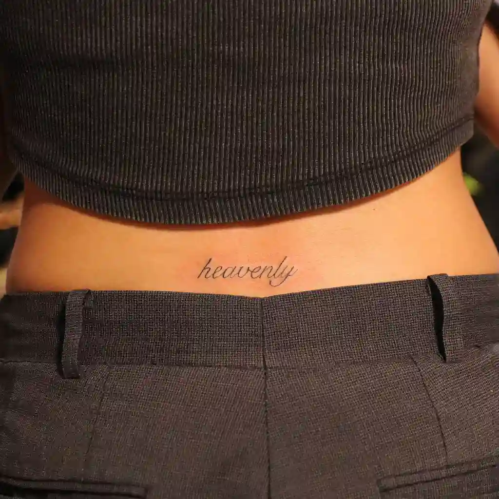 Lower Back "Heavenly" Script Tattoo