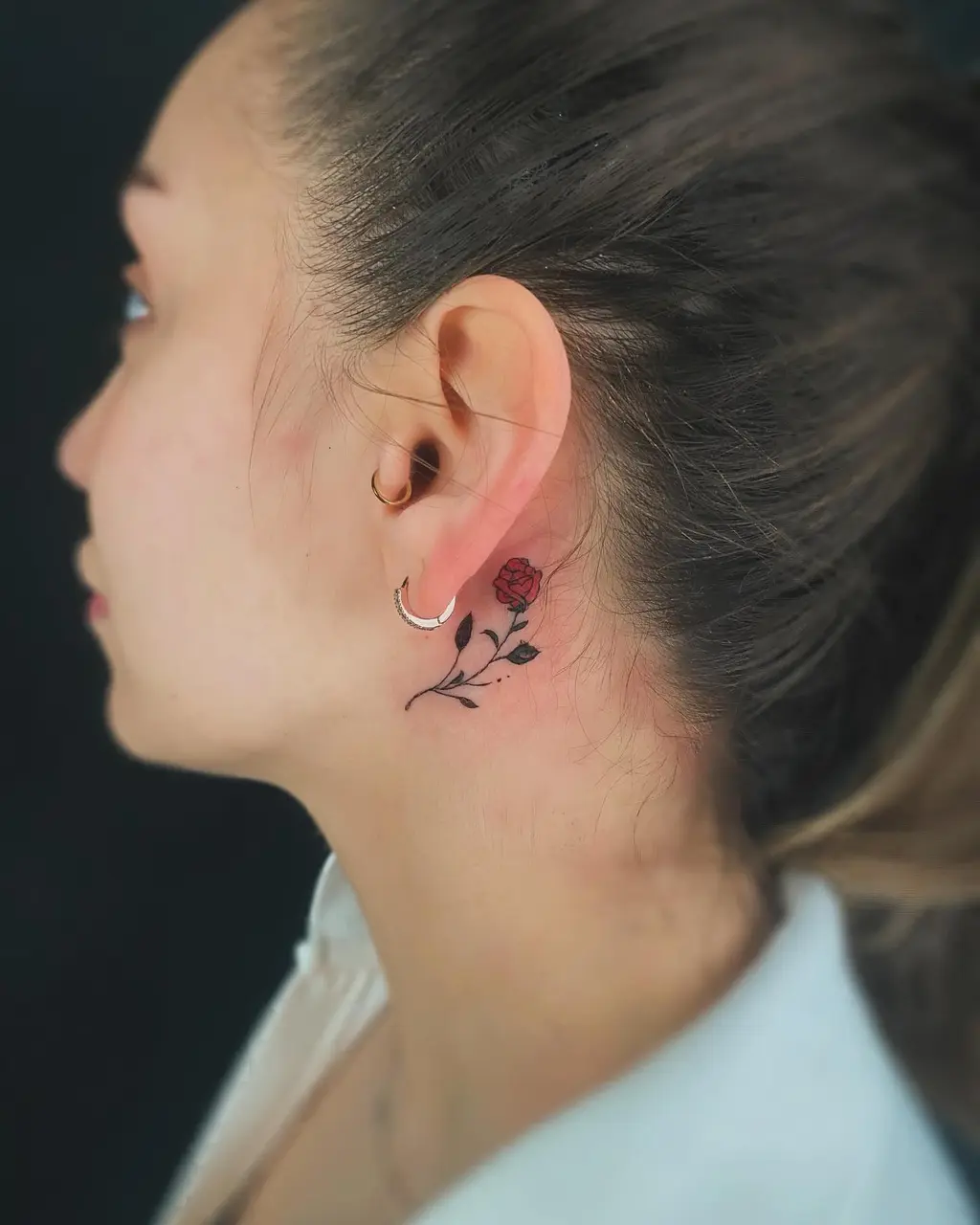 Red Rose Neck Tattoo Women
