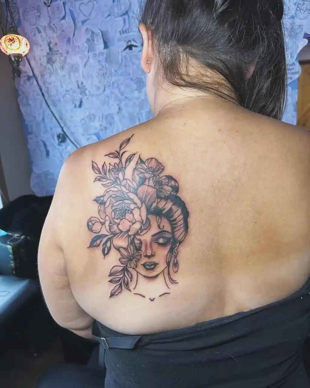 Portrait Back Shoulder Tattoos for Women
