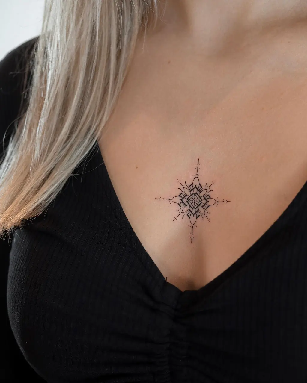 Chest Tattoo Female Small Mandala Symbol