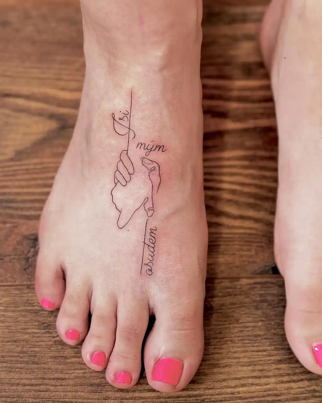 Holding Hands Script Foot Tattoos for Women