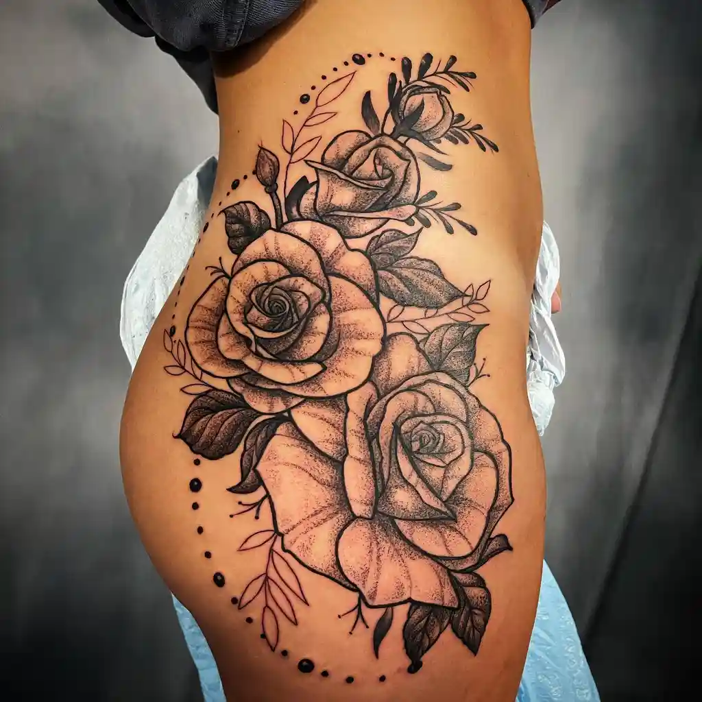 Bold Rose Cluster Hip Tattoos Women