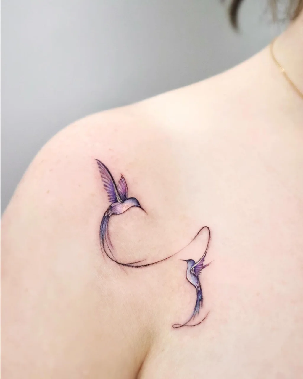 Hummingbird Heart Shoulder Tattoos for Women