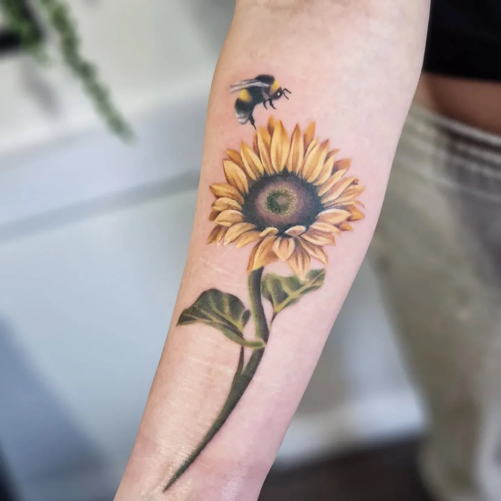 Sunflower Bee Arm Tattoos for Women