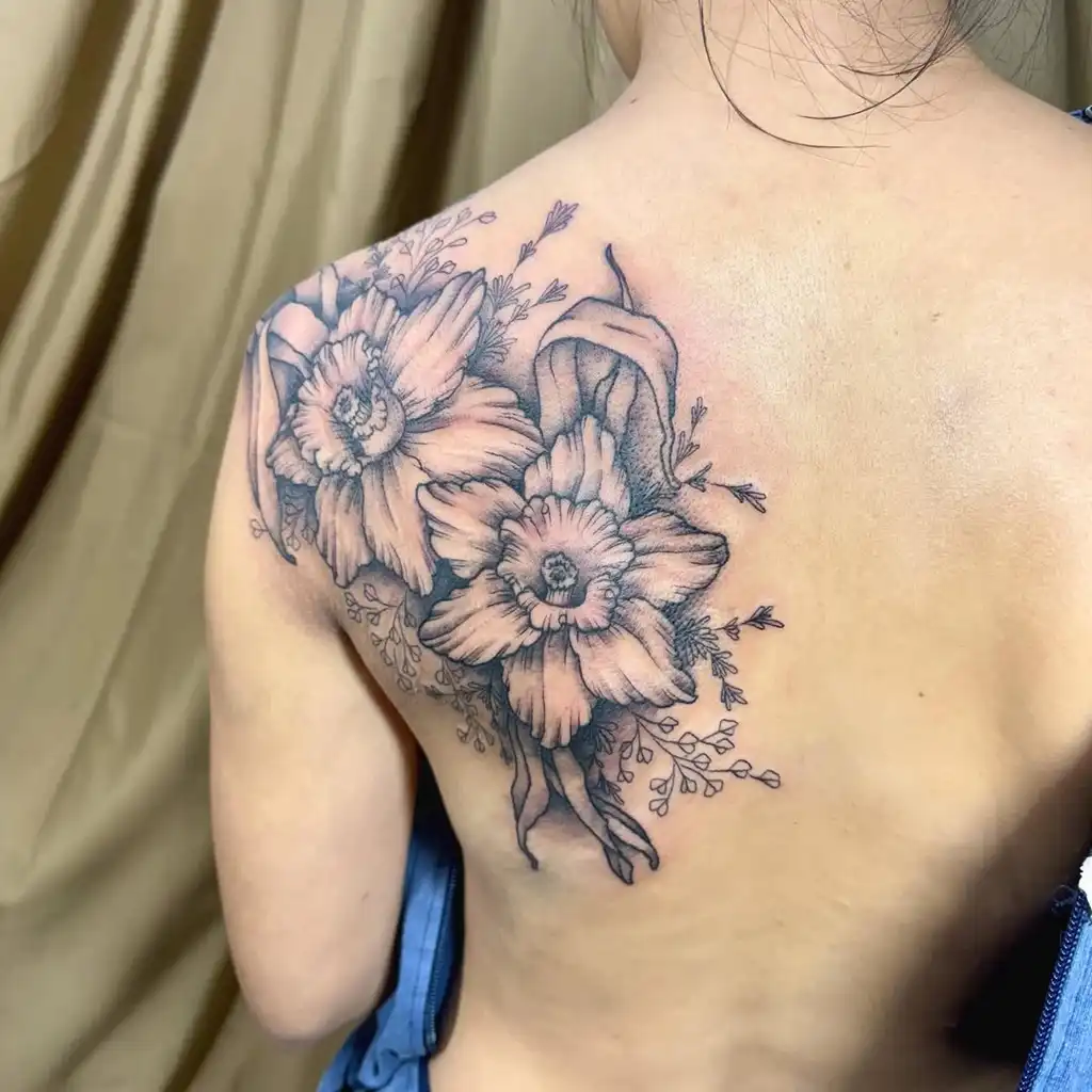Daffodil Back Shoulder Tattoos for Women