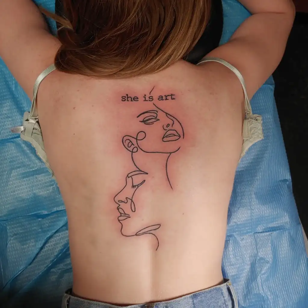 Abstract Feminine Line Art Back Tattoo for Women