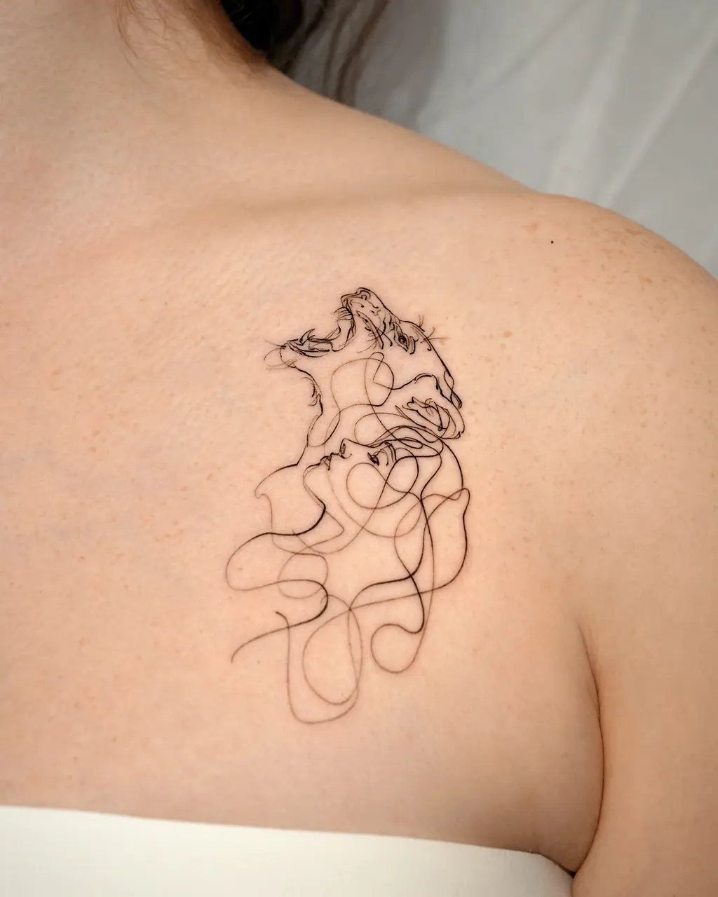 Lioness Linework Collarbone Tattoos for Women
