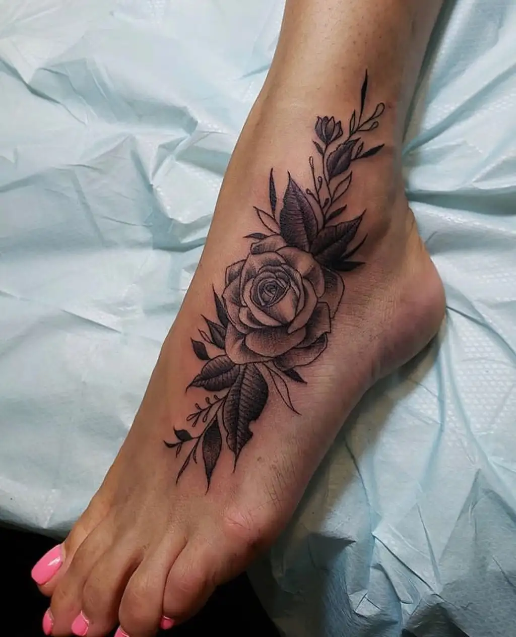 Shaded Rose Elegance Foot Tattoos for Women