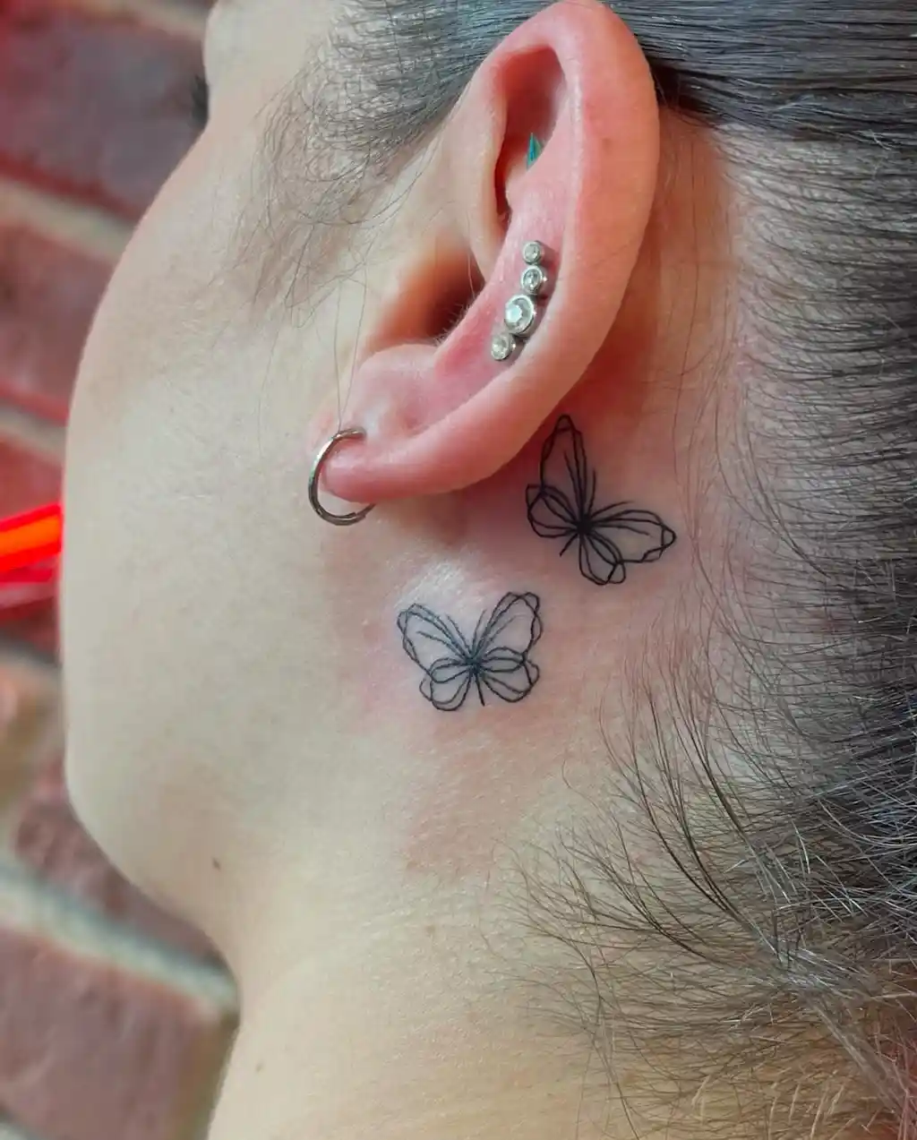 Butterfly Duo Behind Ear Tattoos for Women