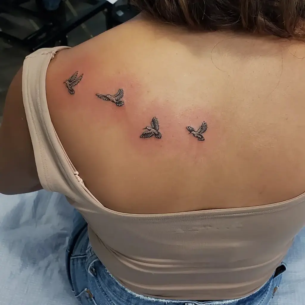 Flying Birds Back Shoulder Tattoos for Women