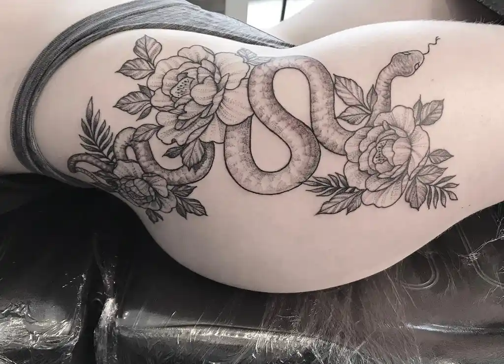 Floral Snake Wrap Hip Tattoos Women