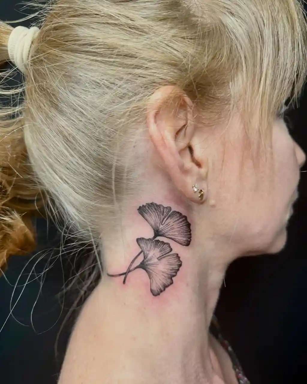 Ginkgo Leaf Neck Tattoo Women