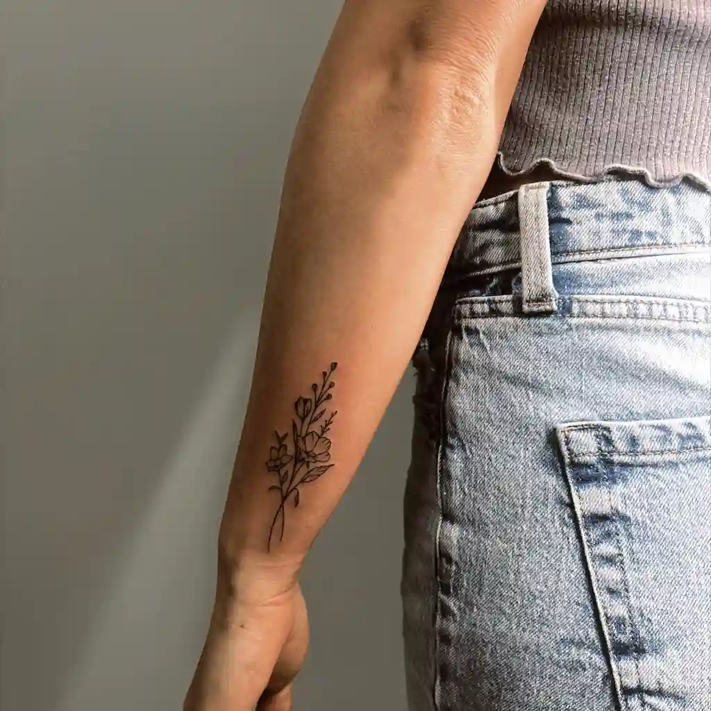Botanical Line Art Beauty Wrist Tattoo for Women