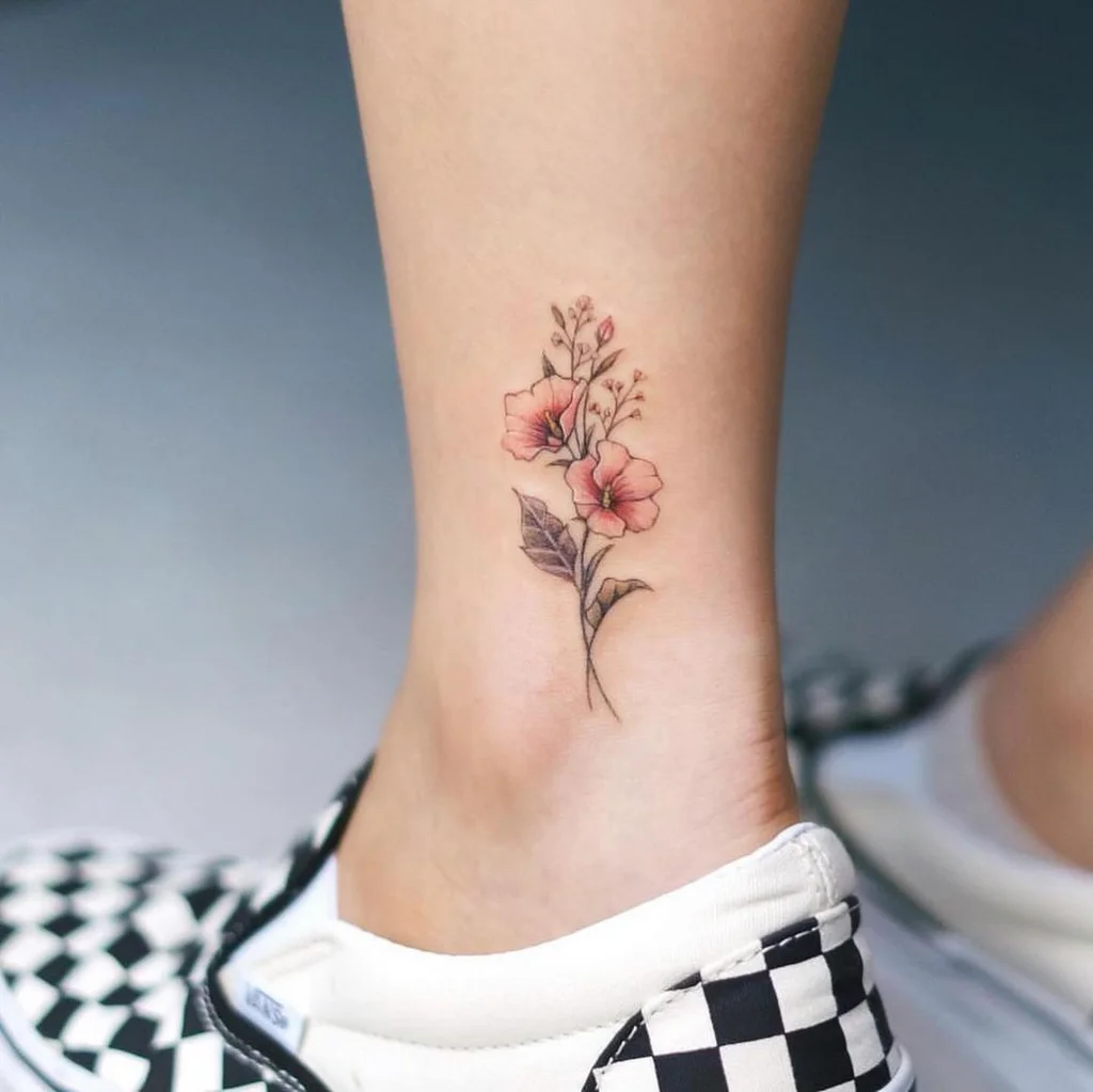 Hibiscus Bloom Ankle Tattoos for Women
