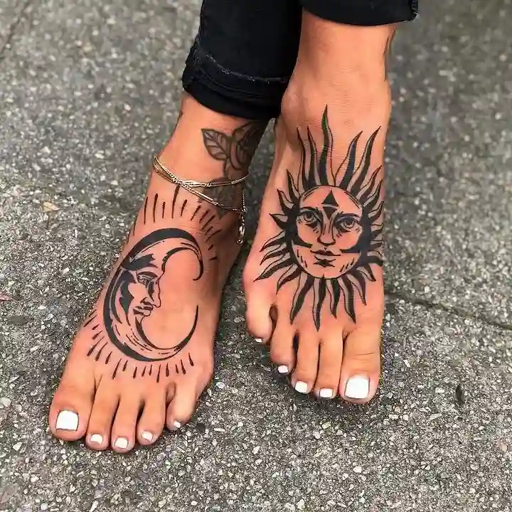 Sun and Moon Foot Tattoos for Women