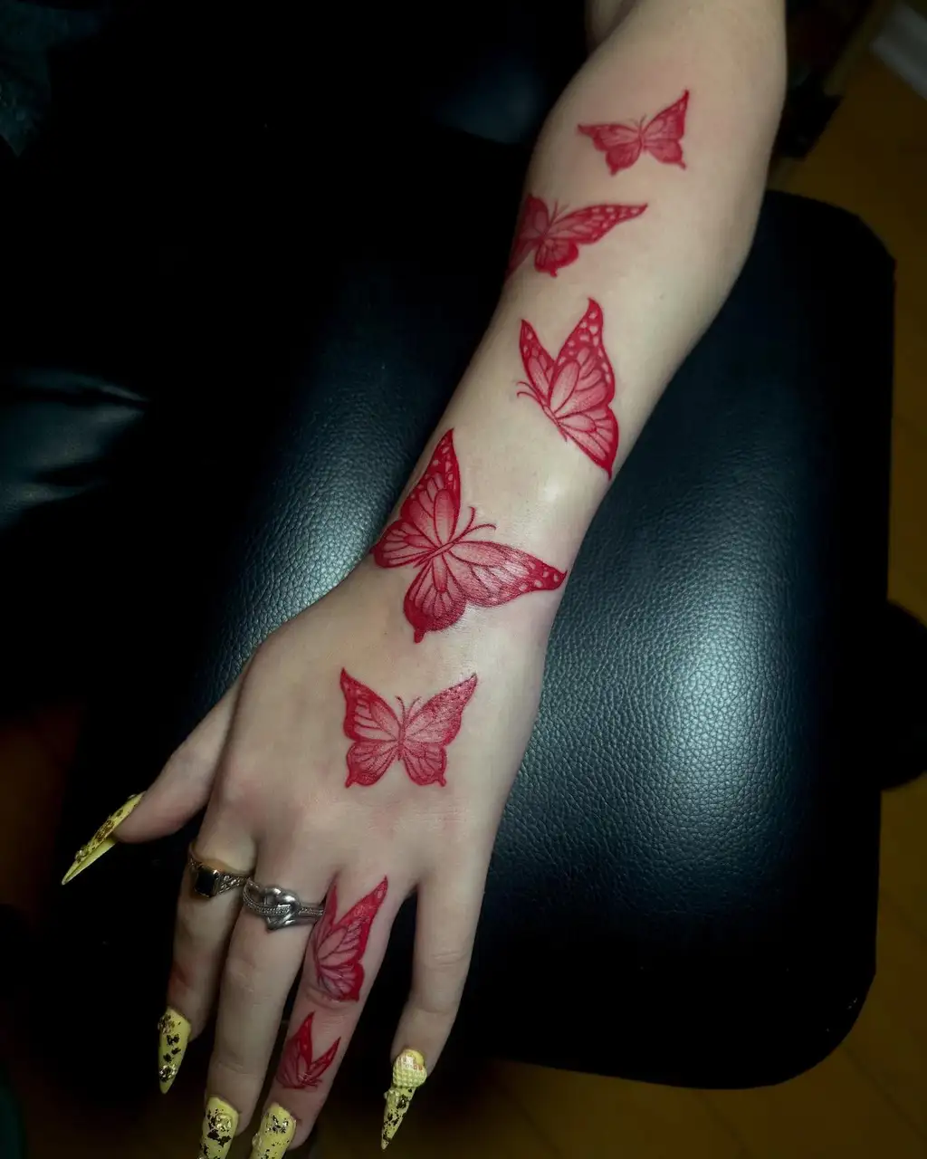 Red Butterfly Hand Tattoos for Women