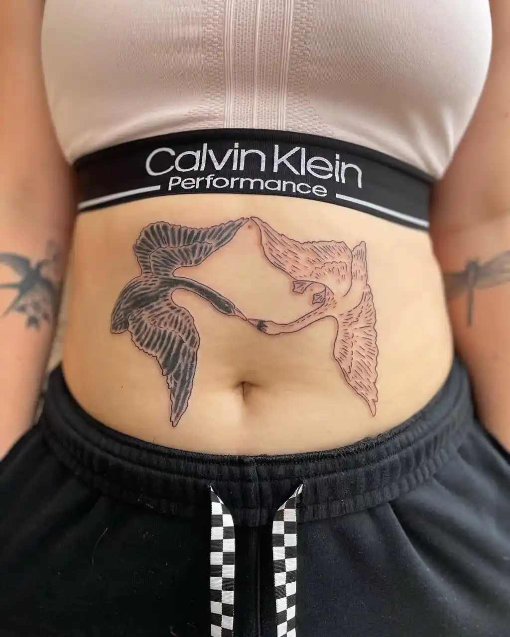 Swan Love Symbol Stomach Tattoos Women