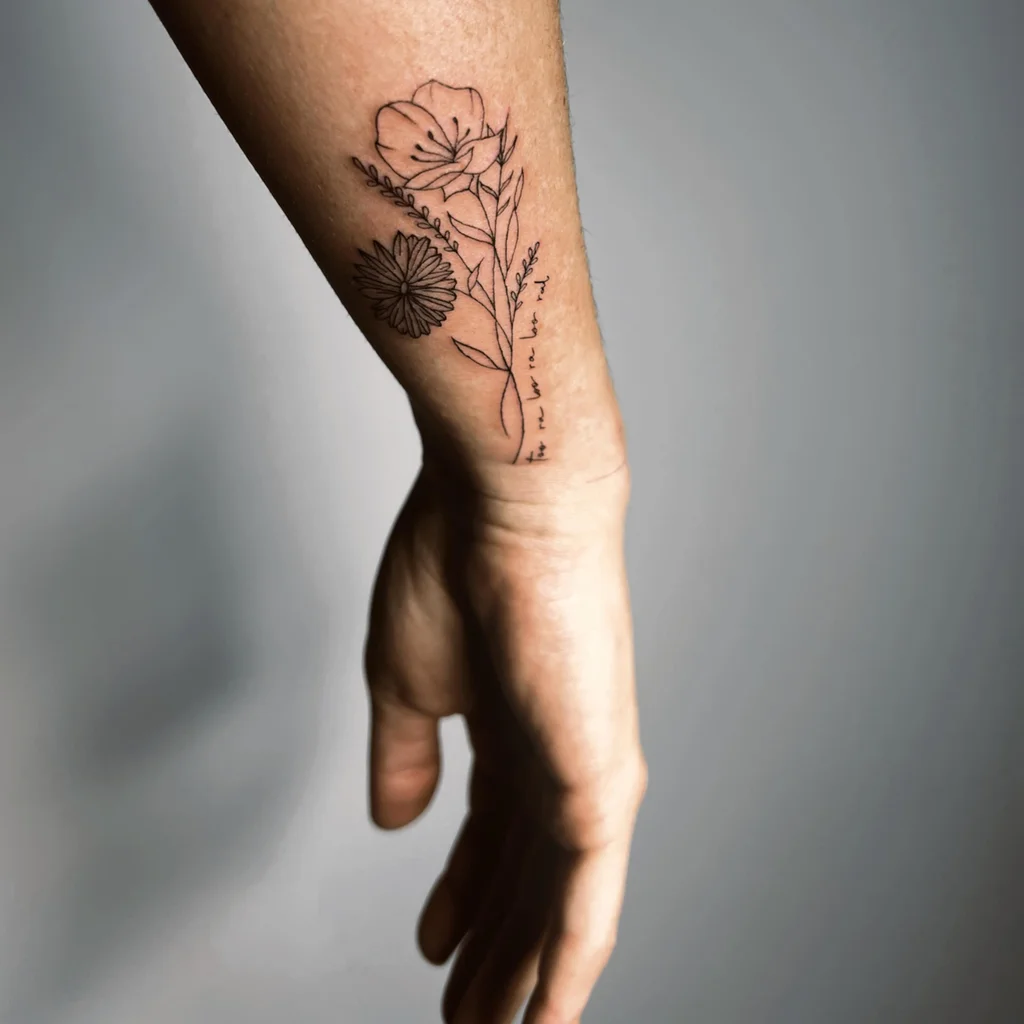 Blooming Garden with Quote Wrist Tattoo for Women