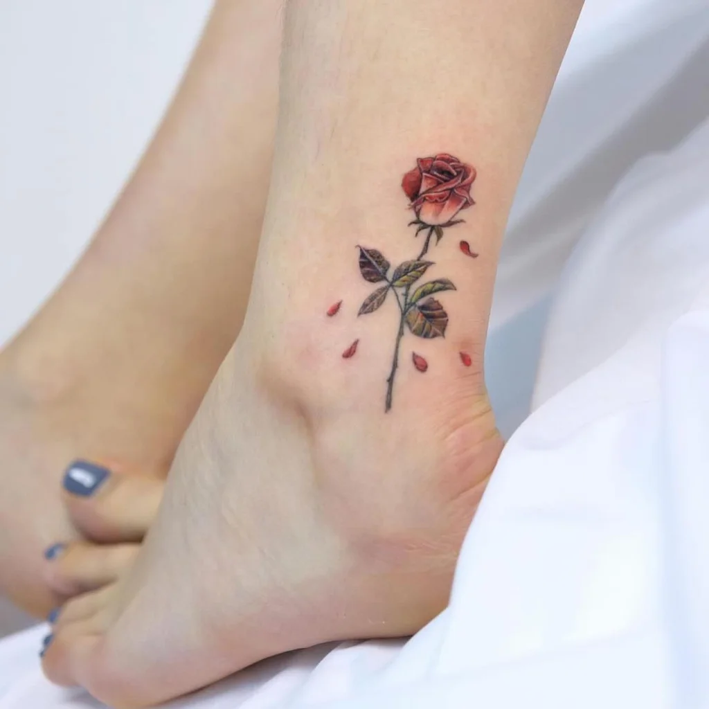 Rose Petal Ankle Tattoos for Women