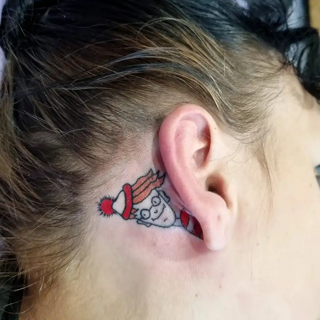 Cartoon Peek Design Behind Ear Tattoos for Women