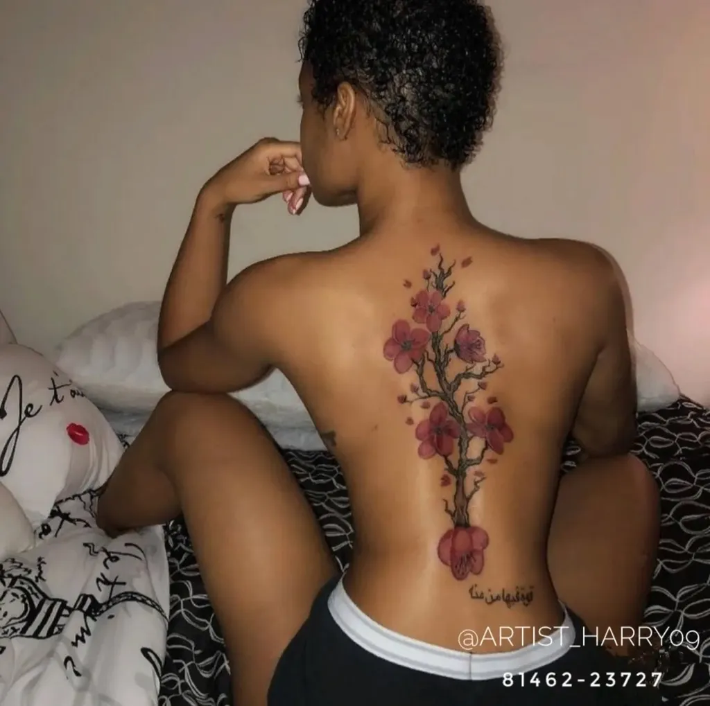 Colorful Rose Bouquet Back Tattoo for Women