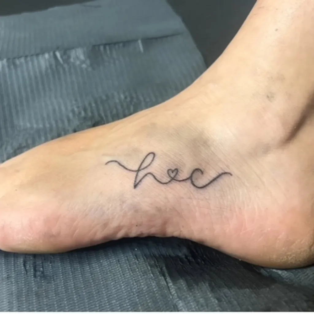 Minimal Heart Initial Foot Tattoos for Women