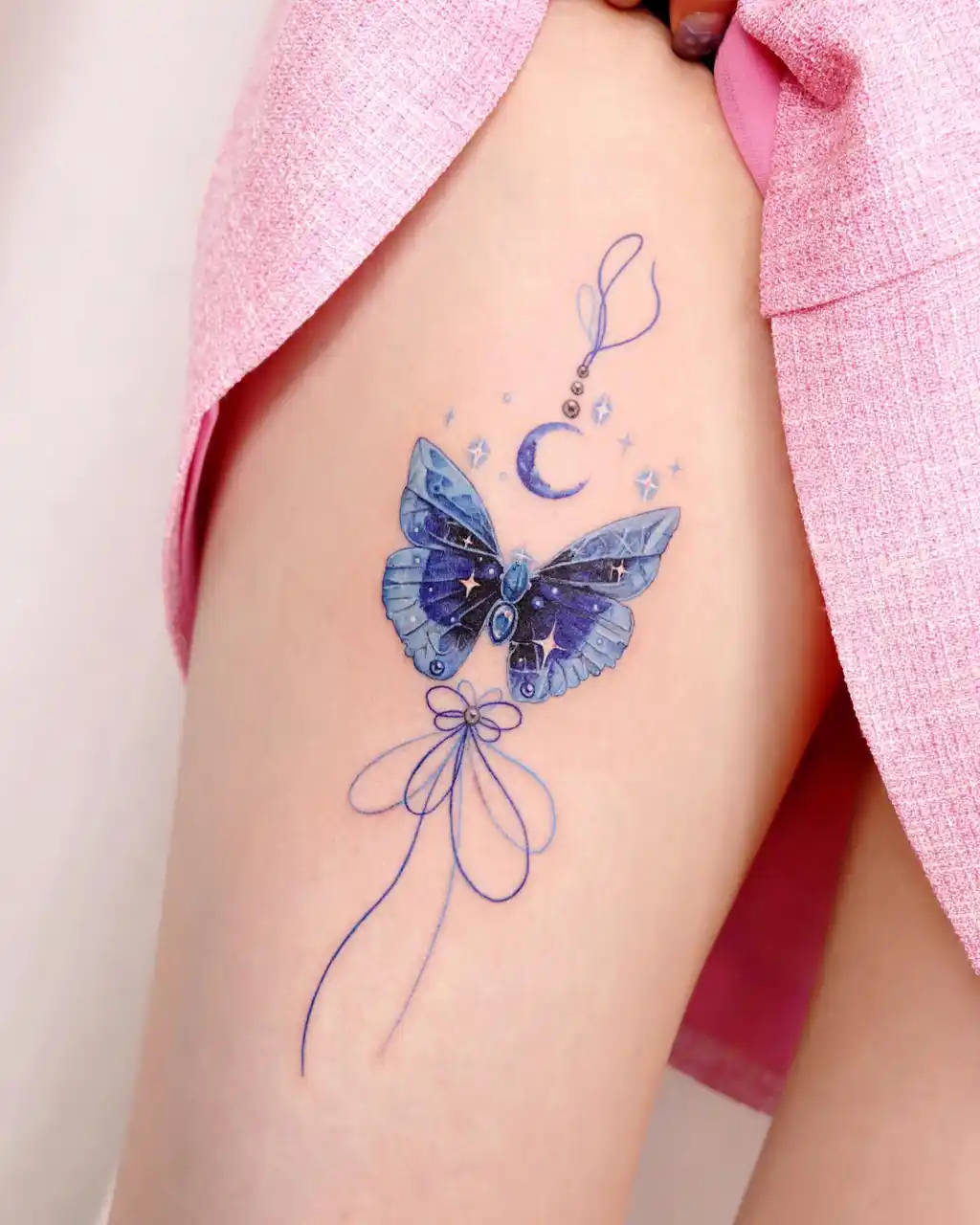 Celestial Butterfly Thigh Tattoos for Women