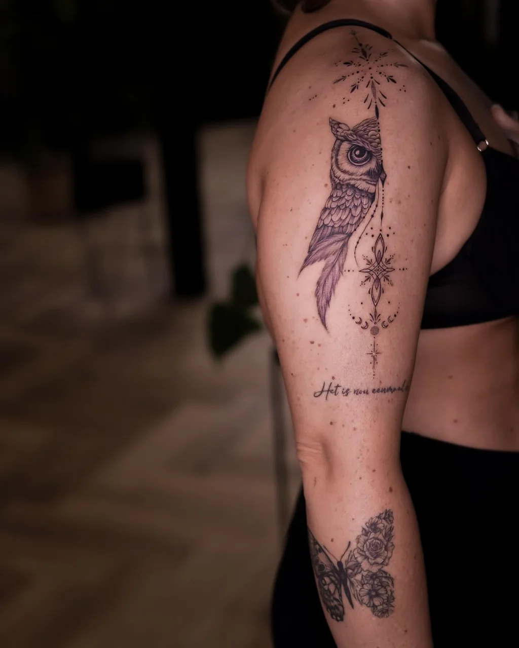 Mystic Owl Upper Arm Tattoos for Women