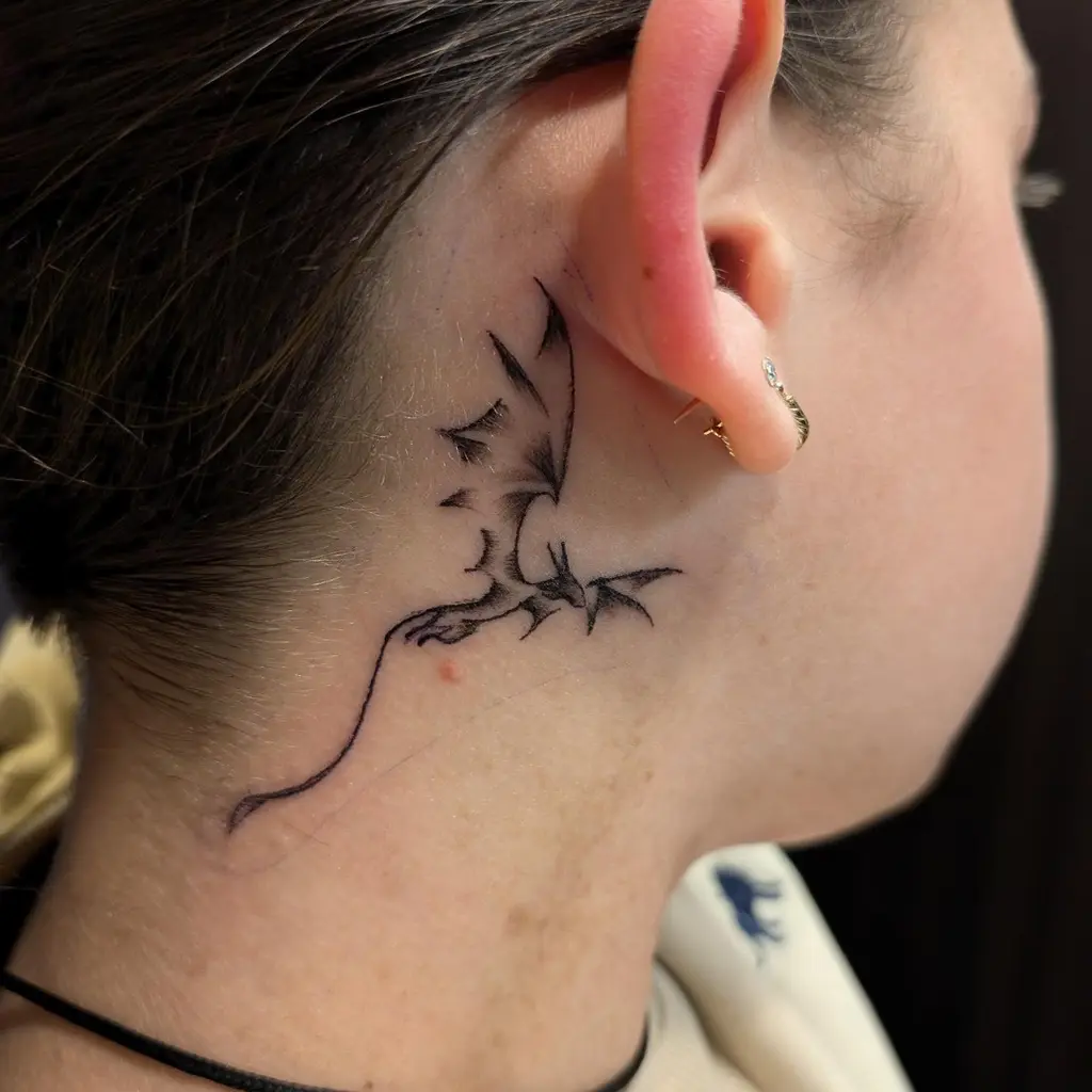 Dragon Outline Behind Ear Tattoos for Women