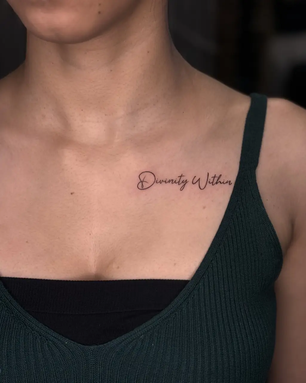 Divinity Script Collarbone Tattoos for Women