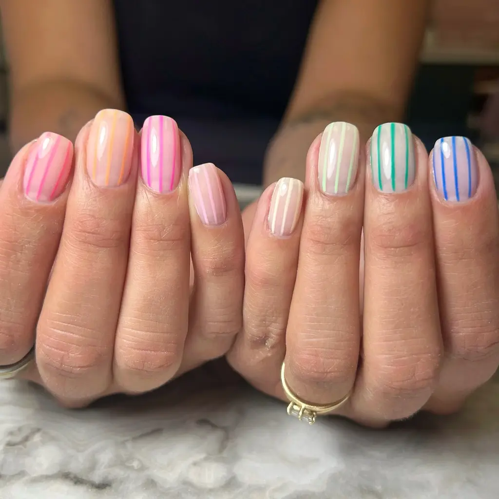 Rainbow Lines June Nails