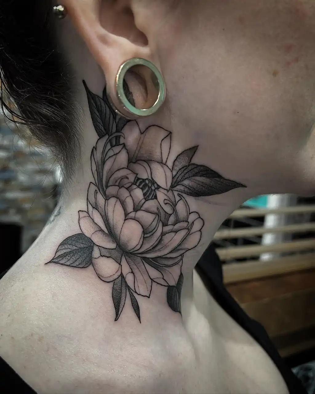 Peony Neck Tattoo Women