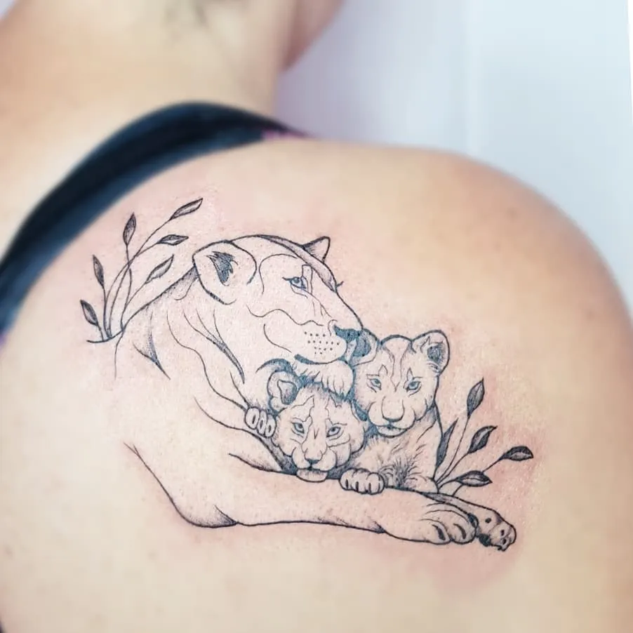 Lioness Cubs Shoulder Tattoos for Women