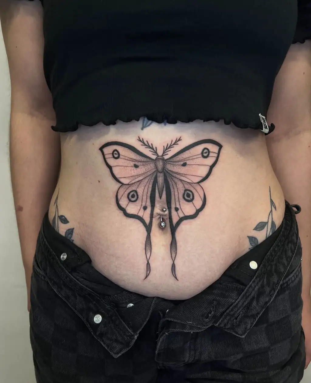 Pink Luna Moth Stomach Tattoos Women