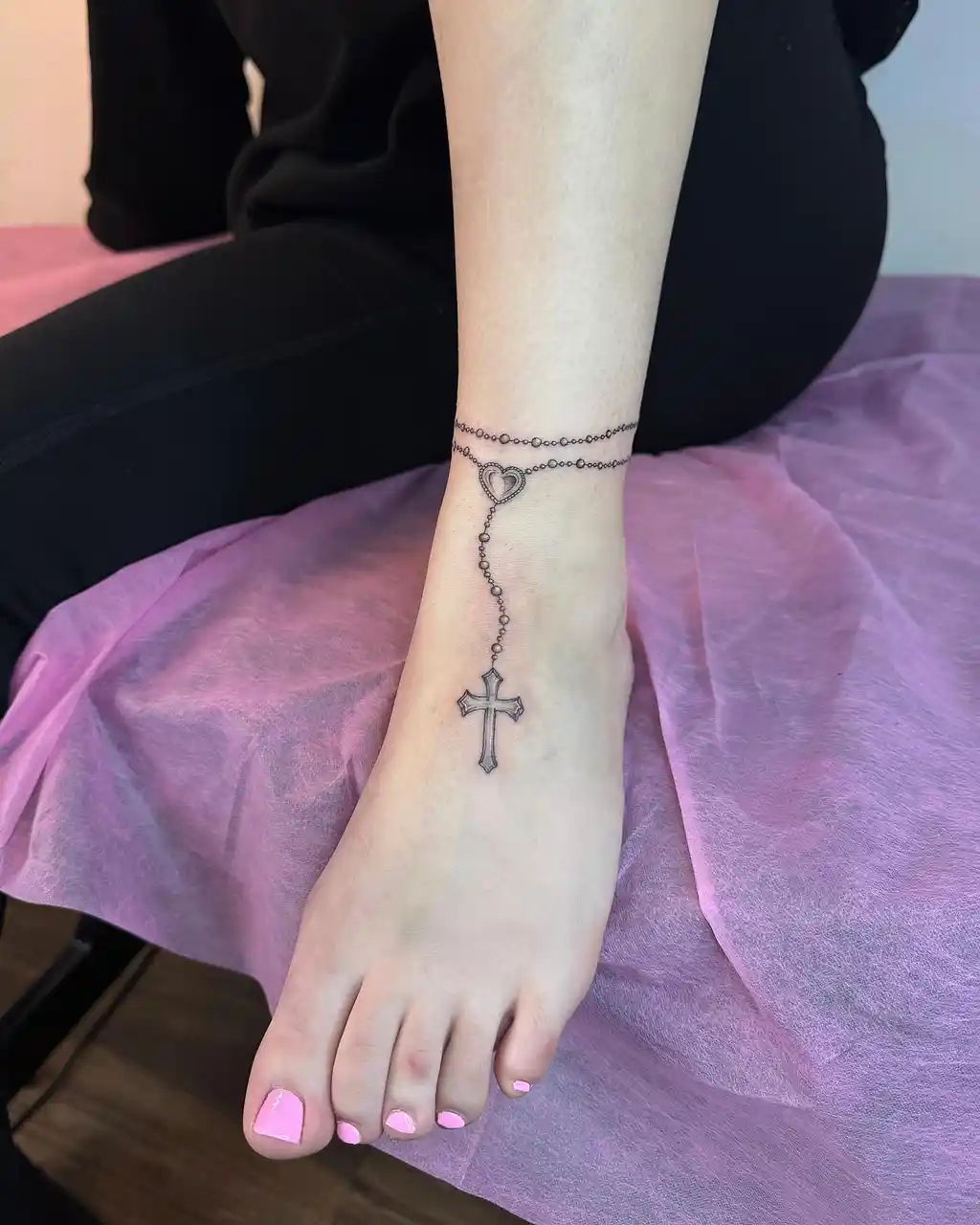 Rosary Chain Ankle Tattoos for Women