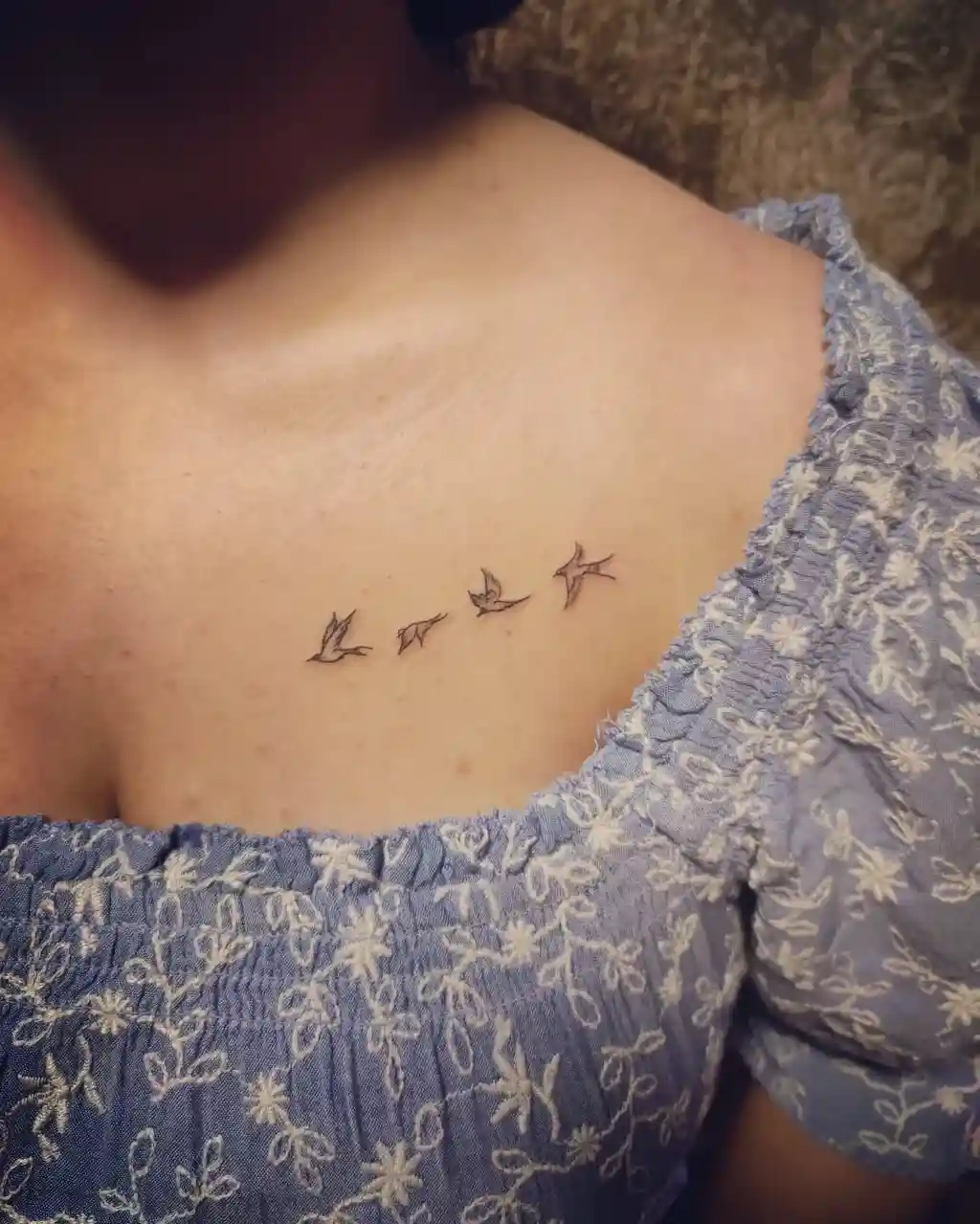 Chest Tattoo Female Flying Birds