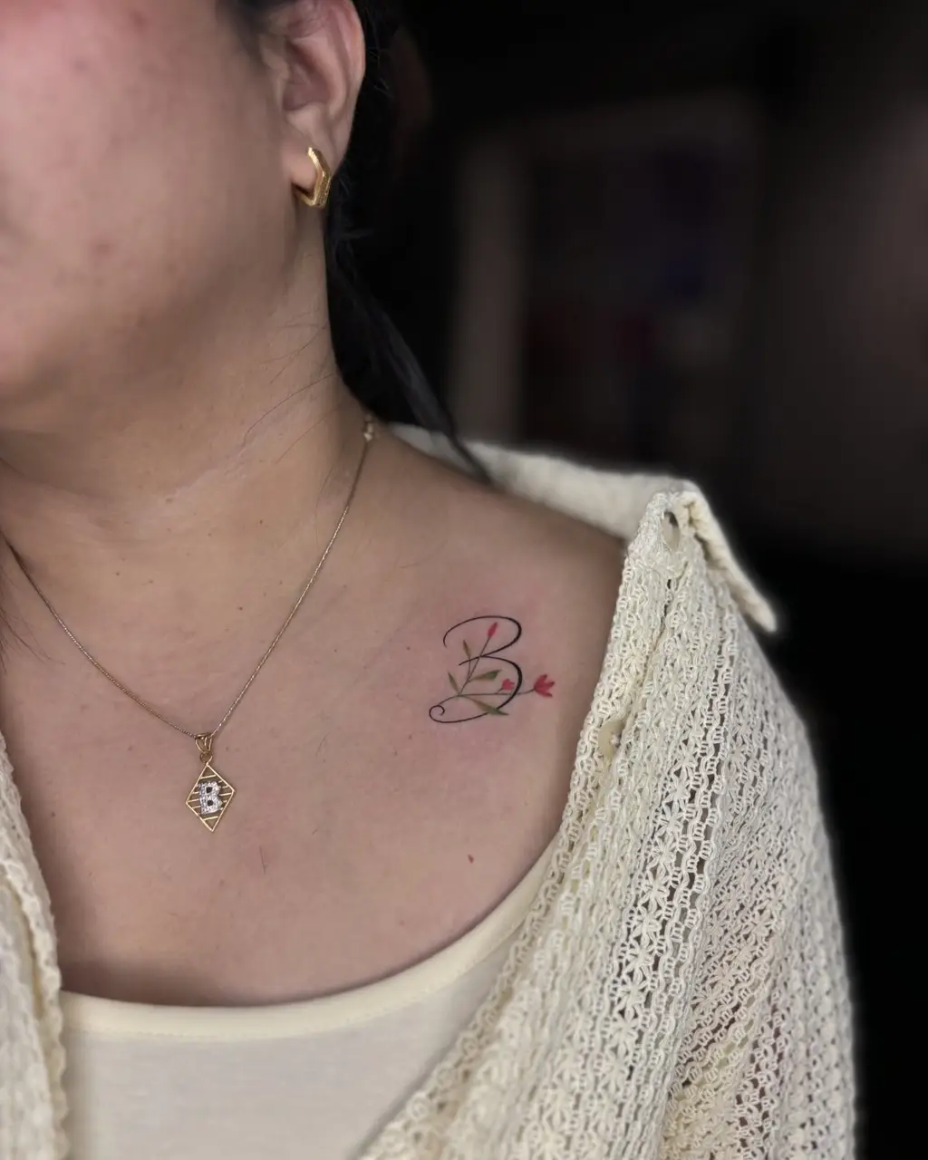 Letter B Collarbone Tattoos for Women